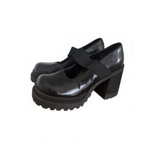 Y2K Vintage Bongo Black Patent Leather Chunky Mary Jane Platform Heels 6.5 Wom